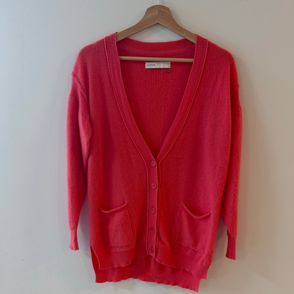 EUC - fluorescent cashmere pink / coral oversized V-Neck Cardigan Sweater - XS